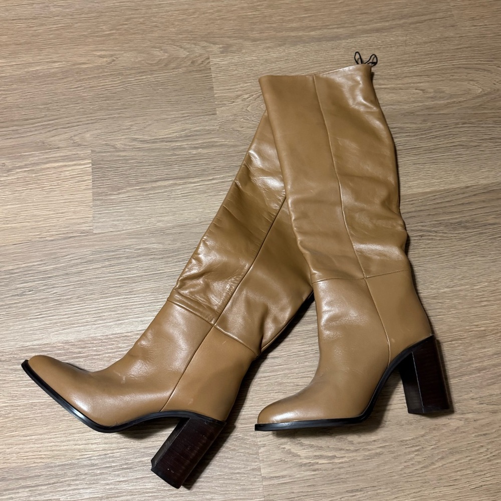 Zara size 39 Coffee color High Top Women’s leather heeled  boots 👢